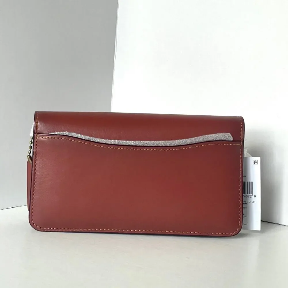 Coach Tabby Chain Clutch Rust Signature Canvas Leather Crossbody CE774